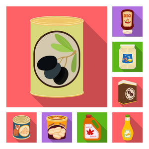 矢量插图的罐头和食物的图标。网络中的 can 和包装股票符号的收集